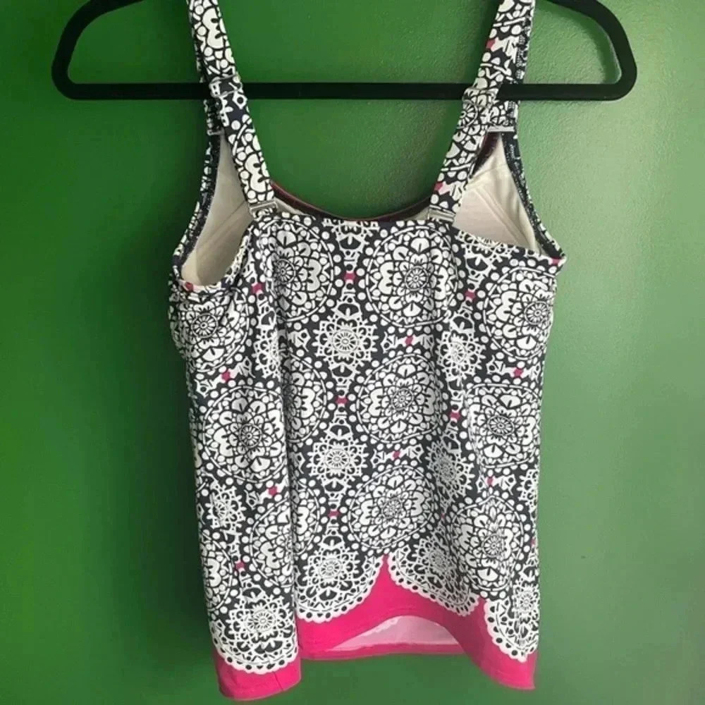 Lands End Tankini Top Swim Wear Suit Size 6‎ 6L Long Black White Pink EUC - Picture 3 of 5